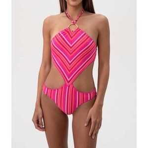 Trina Turk Marai High Neck Cut Out Maillot Size 2